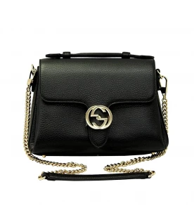 GUCCI GG INTERLOCKING TOP HANDLE SHOULDER BAG (BLACK)