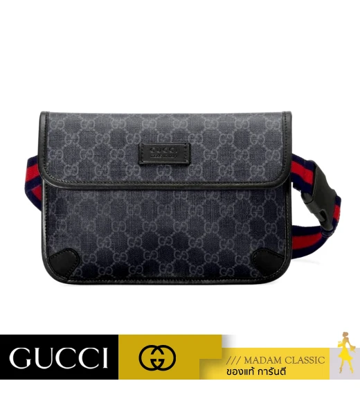 กระเป๋า GUCCI GG SUPREME BLACK BELT BAG (BLACK/GREY)