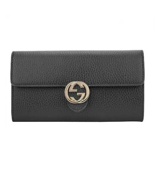 GUCCI GG INTERLOCKING FLAP LONG WALLET (BLACK)