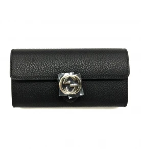 GUCCI GG INTERLOCKING FLAP LONG WALLET (BLACK)