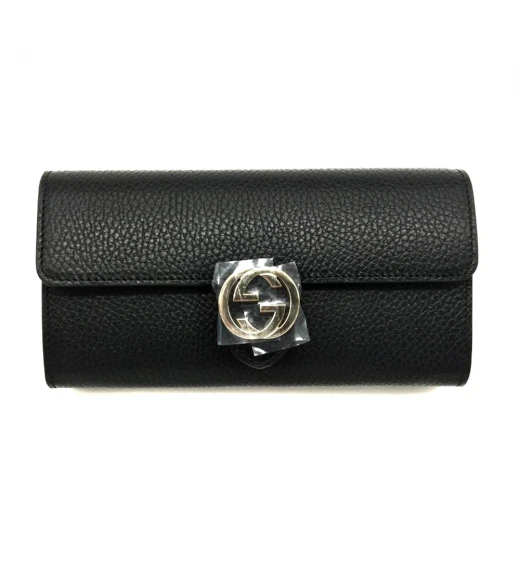 GUCCI GG INTERLOCKING FLAP LONG WALLET (BLACK)