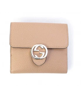 กระเป๋าสตางค์ GUCCI GG INTERLOCKING FRENCH FLAP WALLET (BEIGE) 