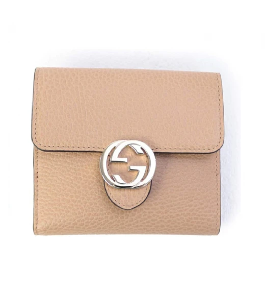 กระเป๋าสตางค์ GUCCI GG INTERLOCKING FRENCH FLAP WALLET (BEIGE) 
