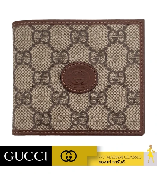 กระเป๋าสตางค์ GUCCI WALLET WITH INTERLOCKING G (BEIGE/EBONY/BROWN)