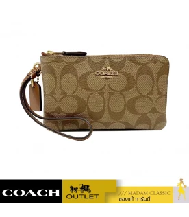 กระเป๋าคล้องมือ COACH 87591 DOUBLE CORNER ZIP WRISTLET IN SIGNATURE CANVAS (IMS5U)