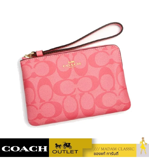 กระเป๋าคล้องมือ COACH 91178 CORNER ZIP WRISTLET IN SIGNATURE CANVAS (IMQRI)