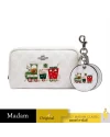 กระเป๋าเครื่องสำอาง  COACH C1751 BOXED SMALL BOXY COSMETIC CASE AND MIRROR BAG CHARM IN SIGNATURE CANVAS WITH TRAIN (SVRFI) 