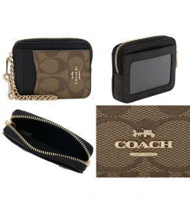 กระเป๋าใส่บัตร COACH C1885 ZIP CARD CASE IN BLOCKED SIGNATURE CANVAS (IMNOX)