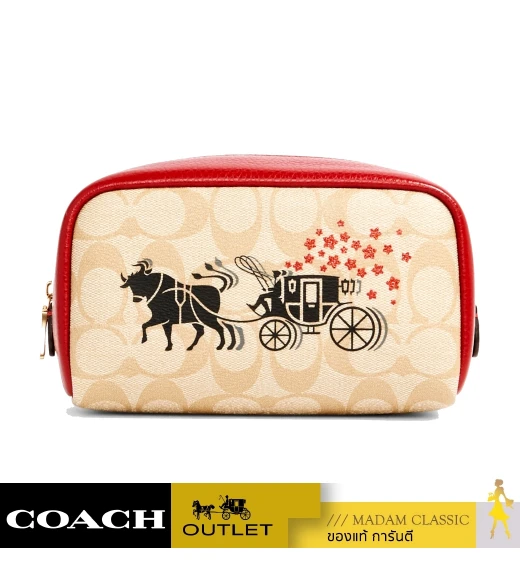 กระเป๋า COACH C2257 LUNAR NEW YEAR SMALL BOXY COSMETIC CASE IN SIGNATURE CANVAS WITH OX AND CARRIAGE (IMOT4)