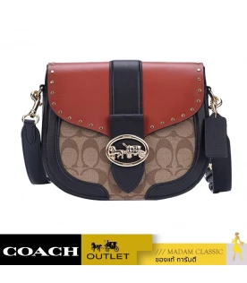 กระเป๋าสะพายข้าง COACH C3593 GEORGIE SADDLE BAG IN COLORBLOCK SIGNATURE CANVAS WITH RIVETS (IMRL7)