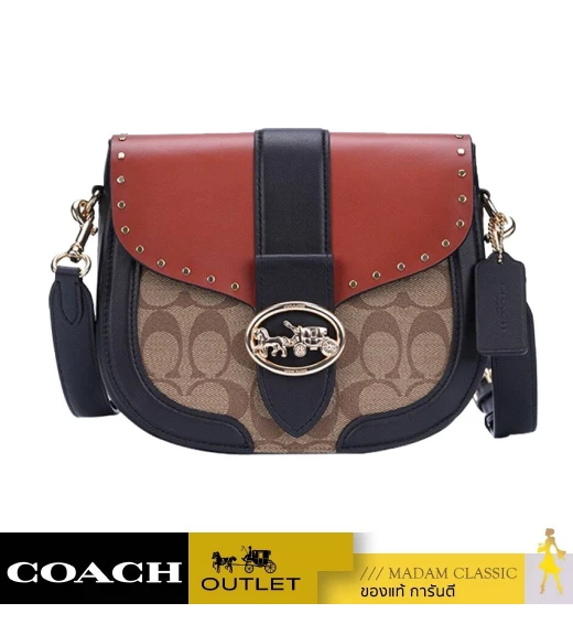 กระเป๋าสะพายข้าง COACH C3593 GEORGIE SADDLE BAG IN COLORBLOCK SIGNATURE CANVAS WITH RIVETS (IMRL7)