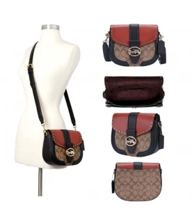 COACH C3593 GEORGIE SADDLE BAG IN COLORBLOCK SIGNATURE CANVAS WITH RIVETS (IMRL7)