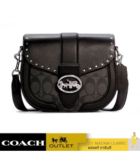 กระเป๋าสะพาย COACH C3593 GEORGIE SADDLE BAG IN COLORBLOCK SIGNATURE CANVAS WITH RIVETS (SVS3L)