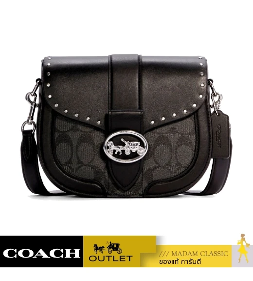 กระเป๋าสะพาย COACH C3593 GEORGIE SADDLE BAG IN COLORBLOCK SIGNATURE CANVAS WITH RIVETS (SVS3L)