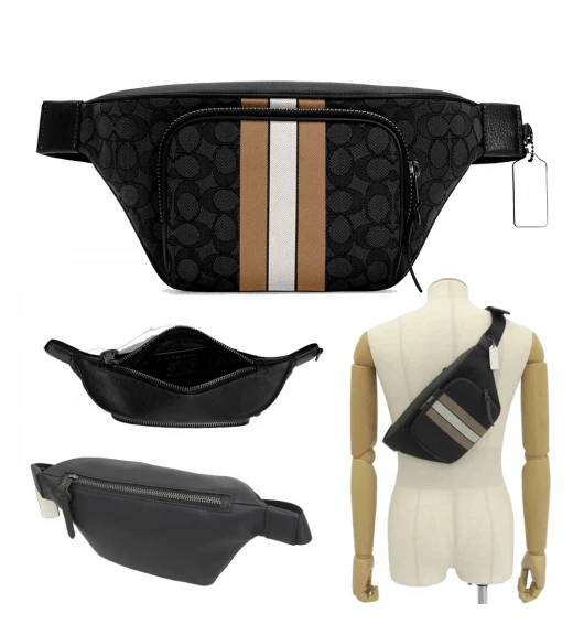 กระเป๋าคาดอก COACH C5386 THOMPSON BELT BAG IN SIGNATURE JACQUARD WITH VARSITY STRIPE (QBT14)