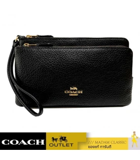 กระเป๋าสตางค์คล้องมือ COACH C5610 DOUBLE ZIP WALLET (IMBLK)