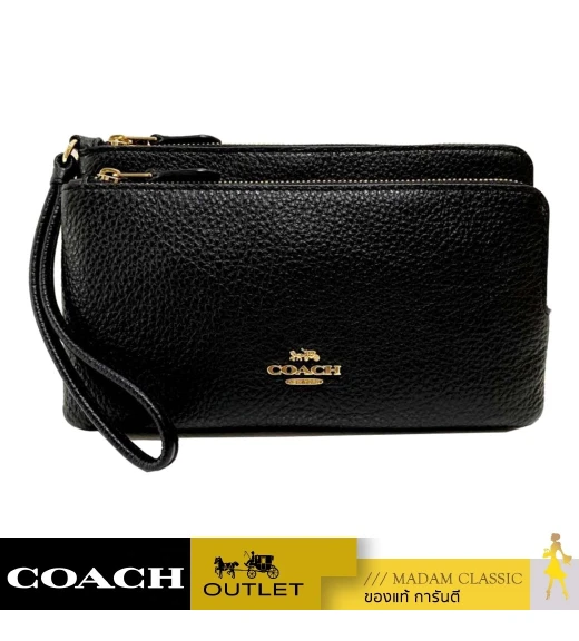 กระเป๋าสตางค์คล้องมือ COACH C5610 DOUBLE ZIP WALLET (IMBLK)