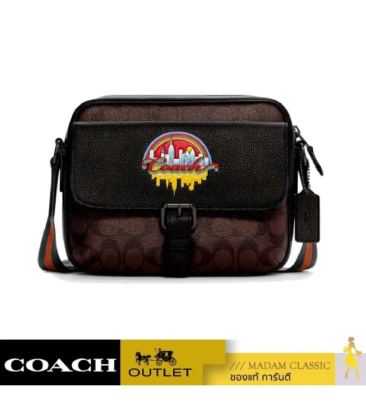 กระเป๋าสะพายข้าง COACH C6636 HUDSON CROSSBODY IN SIGNATURE CANVAS WITH SOUVENIR PATCHES (QBMAA)