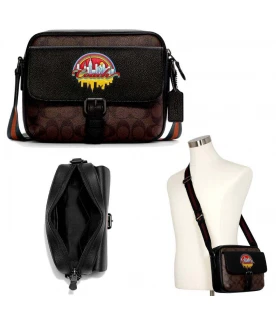 COACH C6636 HUDSON CROSSBODY IN SIGNATURE CANVAS WITH SOUVENIR PATCHES (QBMAA)