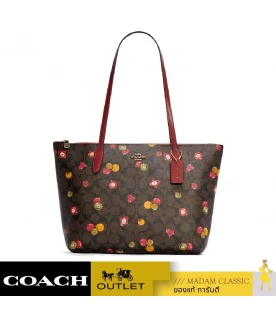 กระเป๋าสะพายไหล่ COACH C7254 ZIP TOP TOTE IN SIGNATURE CANVAS WITH ORNAMENT PRINT (IMOSN)