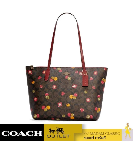 กระเป๋าสะพายไหล่ COACH C7254 ZIP TOP TOTE IN SIGNATURE CANVAS WITH ORNAMENT PRINT (IMOSN)