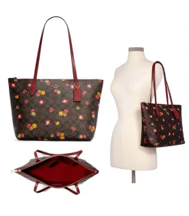 กระเป๋าสะพายไหล่ COACH C7254 ZIP TOP TOTE IN SIGNATURE CANVAS WITH ORNAMENT PRINT (IMOSN)