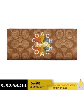 กระเป๋าใส่บัตร COACH C7305 SLIM WALLET IN SIGNATURE CANVAS WITH COACH RADIAL RAINBOW (IME7V)