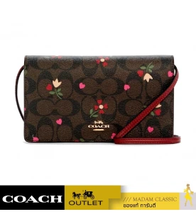 กระเป๋าสะพาย COACH C7656 ANNA FOLDOVER CLUTCH CROSSBODY IN SIGNATURE CANVAS WITH HEART PETAL PRINT (IMBMC)