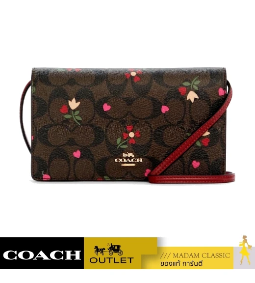 กระเป๋าสะพาย COACH C7656 ANNA FOLDOVER CLUTCH CROSSBODY IN SIGNATURE CANVAS WITH HEART PETAL PRINT (IMBMC)