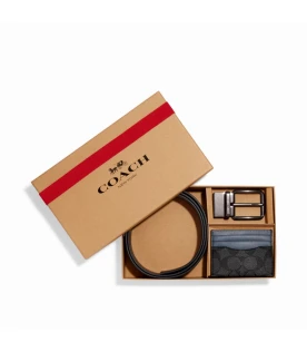 ชุดเซตเข็มขัดและกระเป๋าใส่บัตร COACH C8278 BOXED CARD CASE AND BELT GIFT SET IN COLORBLOCK SIGNATURE CANVAS (QBEP7)