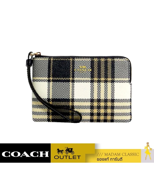 กระเป๋าคล้องมือ COACH C8683 CORNER ZIP WRISTLET WITH GARDEN PLAID PRINT (IMF23)