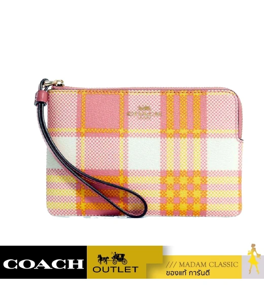 กระเป๋าคล้องมือ COACH C8683 CORNER ZIP WRISTLET WITH GARDEN PLAID PRINT (IMTVT)