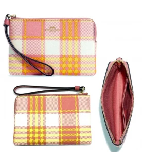 กระเป๋าคล้องมือ COACH C8683 CORNER ZIP WRISTLET WITH GARDEN PLAID PRINT (IMTVT)