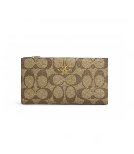 กระเป๋าสตางค์ใบยาว COACH C8714 LONG ZIP AROUND WALLET IN SIGNATURE CANVAS (IME74)