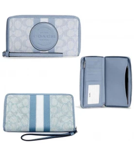 กระเป๋าสตางค์คล้องมือ COACH C9073 DEMPSEY LARGE PHONE WALLET IN SIGNATURE JACQUARD WITH STRIPE AND COACH PATCH (SVS9X)