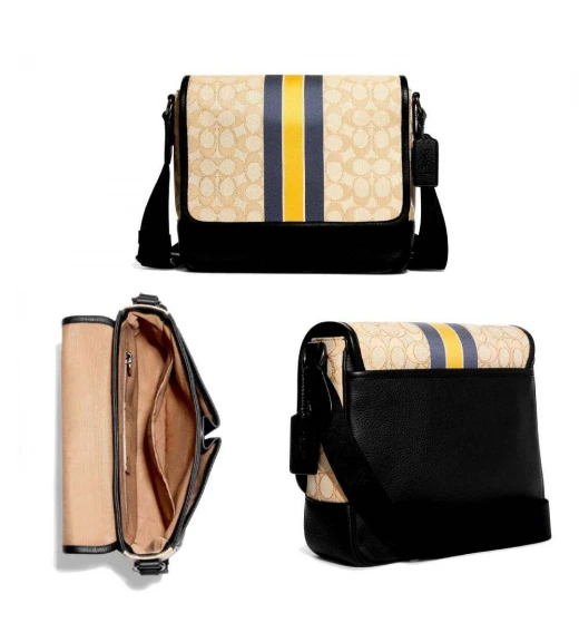 กระเป๋าสะพายข้าง COACH C9366 THOMPSON SMALL MAP BAG IN SIGNATURE JACQUARD WITH VARSITY STRIPE (QBTTZ)