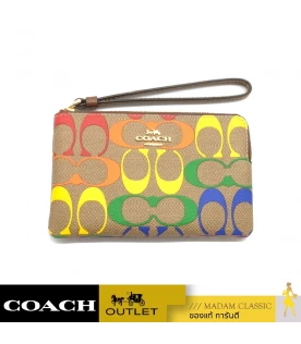 กระเป๋าสตางค์คล้องมือ COACH C9945 CORNER ZIP WRISTLET IN RAINBOW SIGNATURE CANVAS (IME7V)