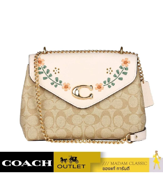 กระเป๋าสะพายข้าง COACH CA016 TAMMIE SHOULDER BAG IN SIGNATURE CANVAS WITH FLORAL WHIPSTITCH(IMOTV)