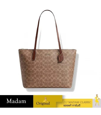 กระเป๋าสะพายไหล่ COACH CBT20  ZIP TOP TOTE BAG IN SIGNATURE CANVAS  (IMXHE)	