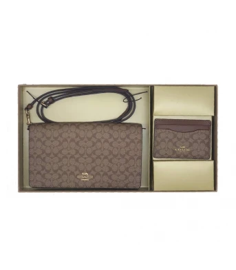 กระเป๋าสะพายข้าง BOXED ANNA FOLDOVER CLUTCH CROSSBODY AND CARD CASE SET IN SIGNATURE CANVAS (IMBDX)