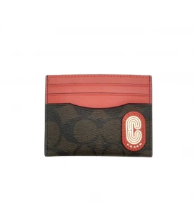 กระเป๋าใส่บัตร COACH CF061 SLIM ID CARD CASE IN COLORBLOCK SIGNATURE CANVAS WITH COACH PATCH (QBTKA)