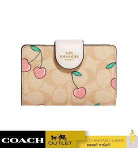 กระเป๋าสตางค์ COACH CF401 MEDIUM CORNER ZIP WALLET IN SIGNATURE CANVAS WITH HEART CHERRY PRINT (IMOT4)