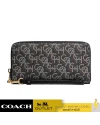 กระเป๋าคล้องมือ COACH CF521 LONG ZIP AROUND WALLET WITH SIGNATURE MONOGRAM PRINT (IMBLK)