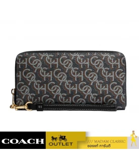 กระเป๋าคล้องมือ COACH CF521 LONG ZIP AROUND WALLET WITH SIGNATURE MONOGRAM PRINT (IMBLK)