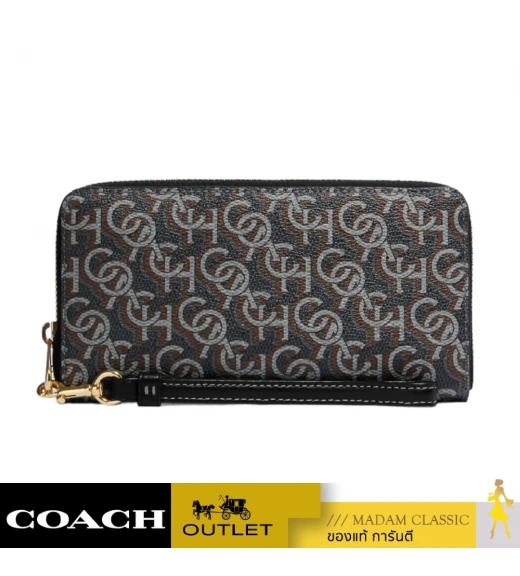 กระเป๋าคล้องมือ COACH CF521 LONG ZIP AROUND WALLET WITH SIGNATURE MONOGRAM PRINT (IMBLK)