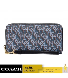 กระเป๋าคล้องมือ COACH CF521 LONG ZIP AROUND WALLET WITH SIGNATURE MONOGRAM PRINT (IMNAV)