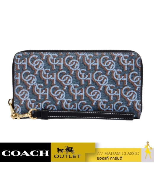 กระเป๋าคล้องมือ COACH CF521 LONG ZIP AROUND WALLET WITH SIGNATURE MONOGRAM PRINT (IMNAV)