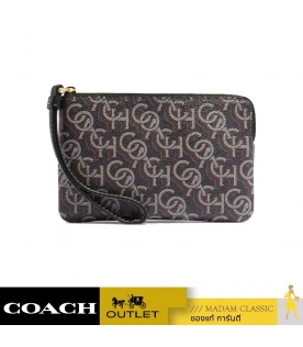 กระเป๋าคล้องมือ COACH CF548 CORNER ZIP WRISTLET WITH SIGNATURE MONOGRAM PRINT (IMBLK)