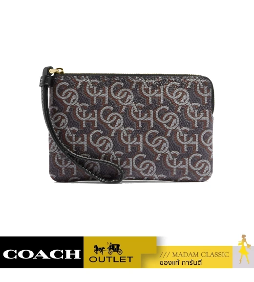 กระเป๋าคล้องมือ COACH CF548 CORNER ZIP WRISTLET WITH SIGNATURE MONOGRAM PRINT (IMBLK)