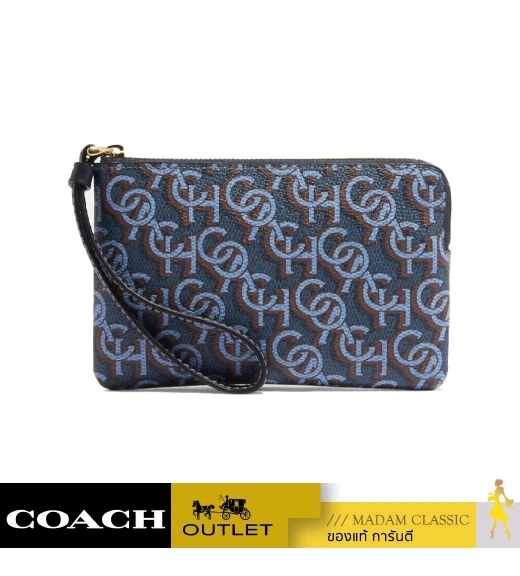 กระเป๋าคล้องมือ COACH CF548 CORNER ZIP WRISTLET WITH SIGNATURE MONOGRAM PRINT (IMNAV)